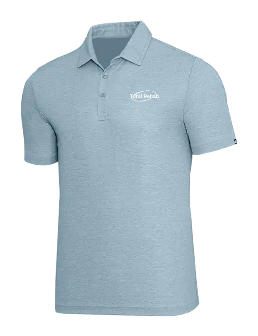 TravisMathew Light Blue Heather Oceanside Polo w/Total Rehab Logo