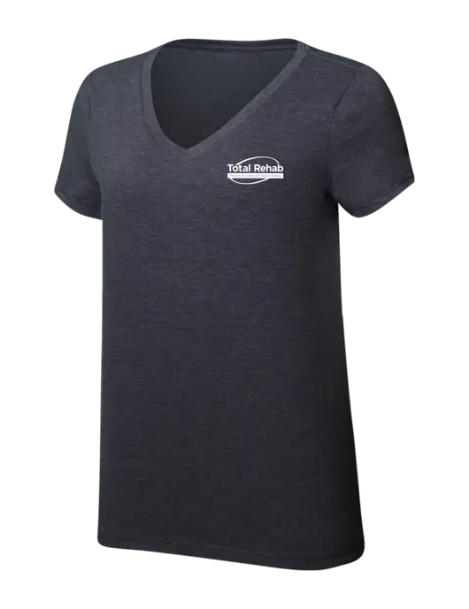 Womens Simply Soft V-Neck Heather Charcoal 4.5oz  Poly/Combed Ring Spun Cotton T-Shirt w/Total Rehab Logo