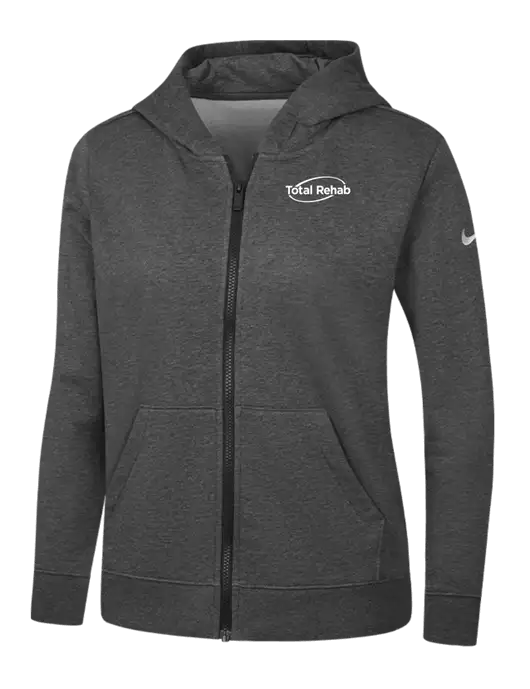 Nike Womens Club Fleece Sleeve Swoosh Full-Zip Charcoal Heather Hoodie w/Total Rehab Logo
