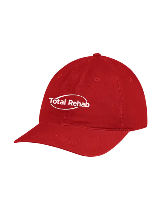 Garment Washed Unstructured Twill Red Cap w/Total Rehab Logo