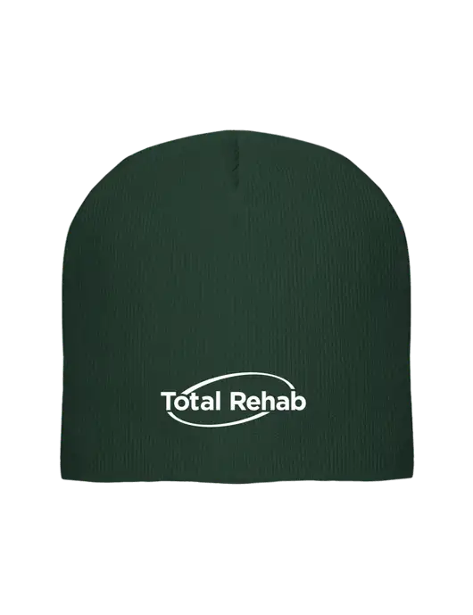 Solid Dark Green Element Knit Beanie  w/Total Rehab Logo