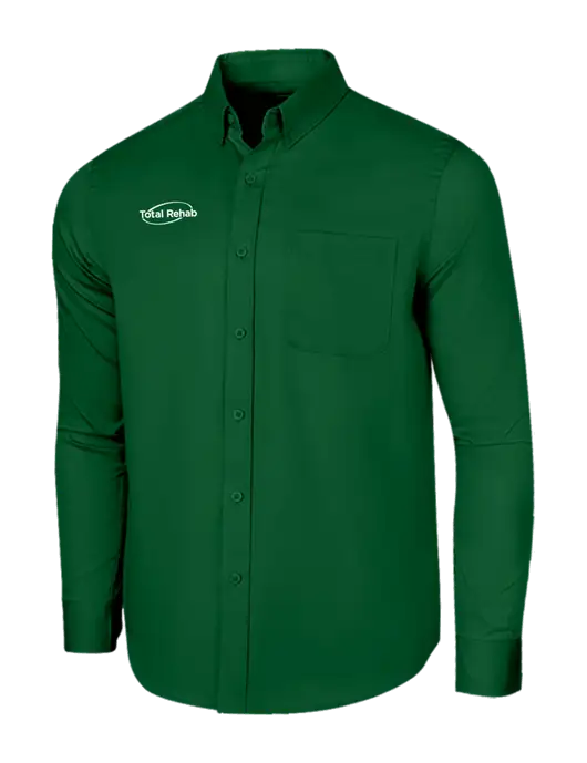 Long Sleeve Dark Green Superpro React Twill Shirt w/Total Rehab Logo