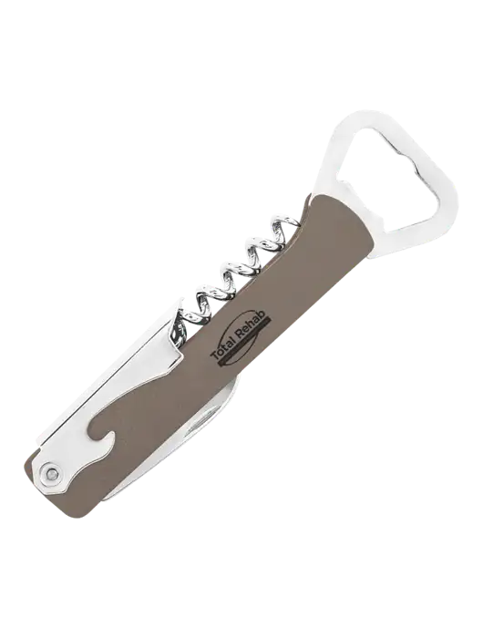 Grey Leatherette Wine Bottle Opener w/Total Rehab Logo