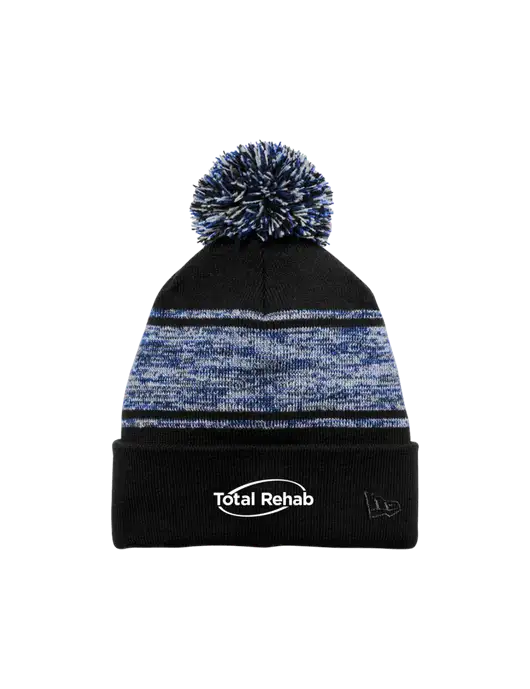 New Era Black/Royal Knit Chilled Pom Beanie w/Total Rehab Logo