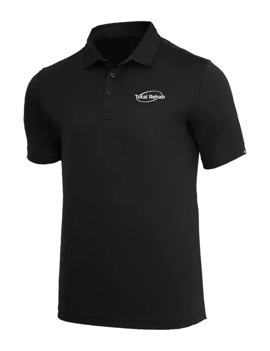 TravisMathew Black Coto Performance Polo w/Total Rehab Logo