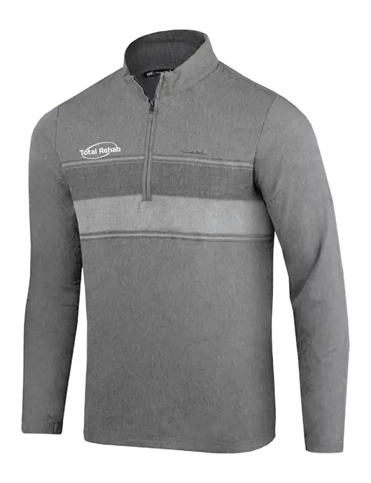 TravisMathew Balboa Chest Stripe Dark Grey Heather Quarter Zip w/Total Rehab Logo