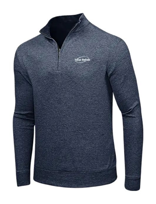 Estate Blue Heather/Charcoal Heather Interlock 1/4 Zip w/Total Rehab Logo