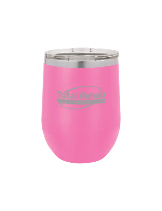Polar Camel 12 oz Powder Coated Pink Vacuum Insulated Stemless Wine Tumbler w/Total Rehab Logo