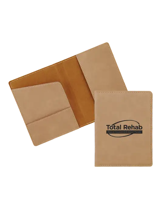 Tan Leatherette Passport Holder w/Total Rehab Logo