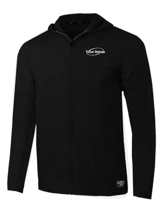 TravisMathew Black Balboa Hooded Full-Zip Jacket w/Total Rehab Logo