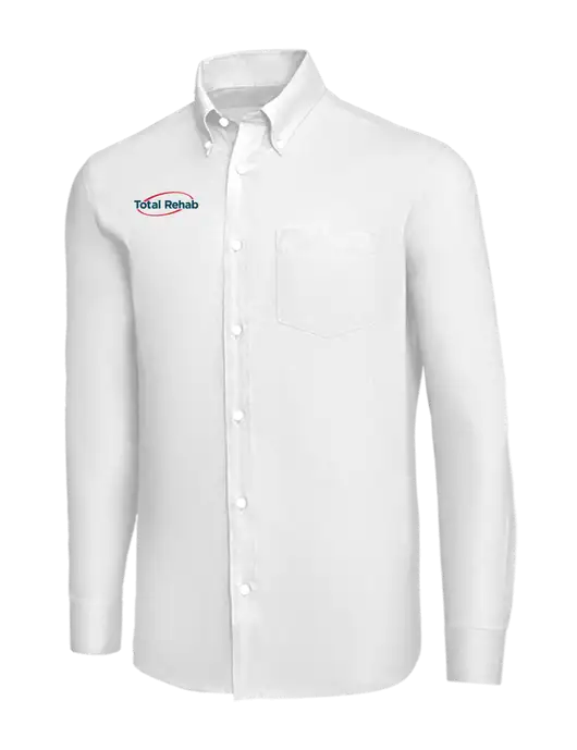 Brooks Brothers White Wrinkle-Free Stretch Nailhead Shirt w/Total Rehab Logo