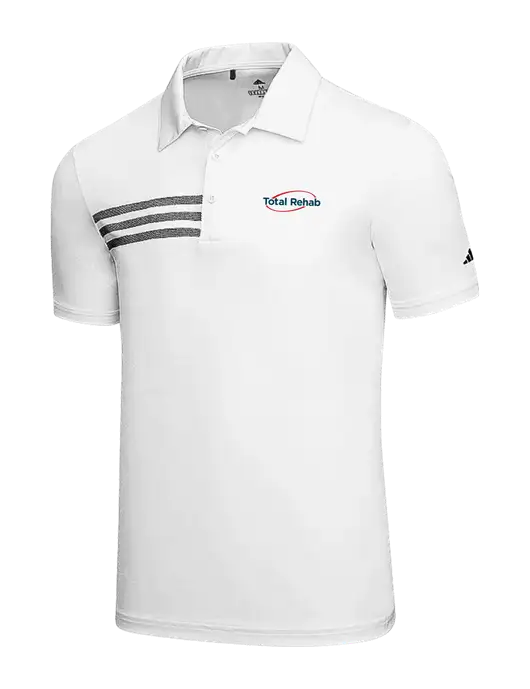 Adidas White 3 Stripes Chest Polo w/Total Rehab Logo