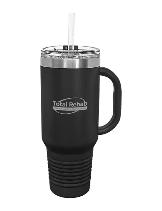 Polar Camel 40 oz. Powder Coated Vacuum Insulated Black Travel Mug with Straw w/Total Rehab Logo