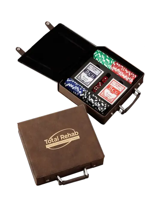 Rustic Leatherette 100 Chip Poker Set w/Total Rehab Logo