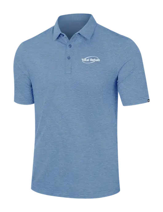 TravisMathew Light Blue Heather Sunnyvale Polo w/Total Rehab Logo