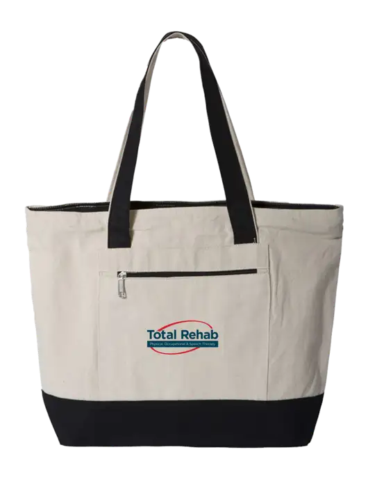 Natural/Black Zippered Tote  w/Total Rehab Logo