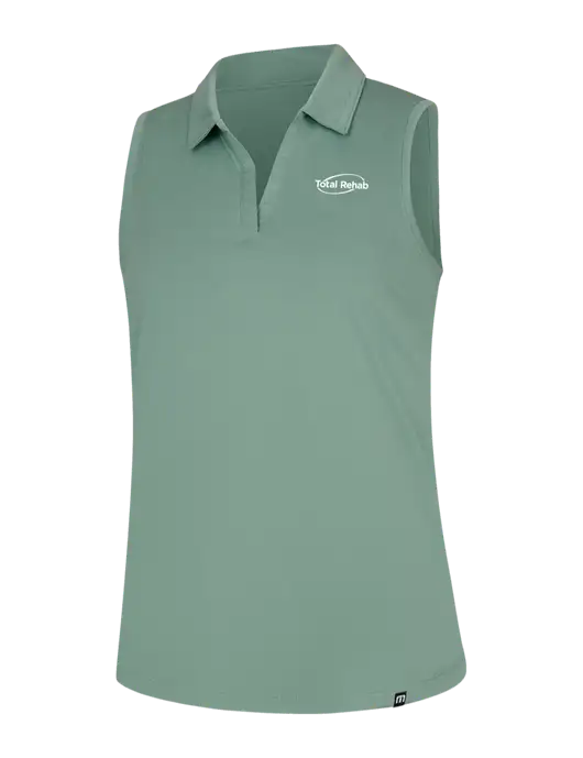TravisMathew Womens Light Green Heather Coto Performance Sleeveless Polo w/Total Rehab Logo