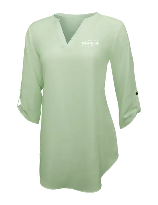 Very Light Green Womens 3/4 Sleeve Tunic Blouse w/Total Rehab Logo