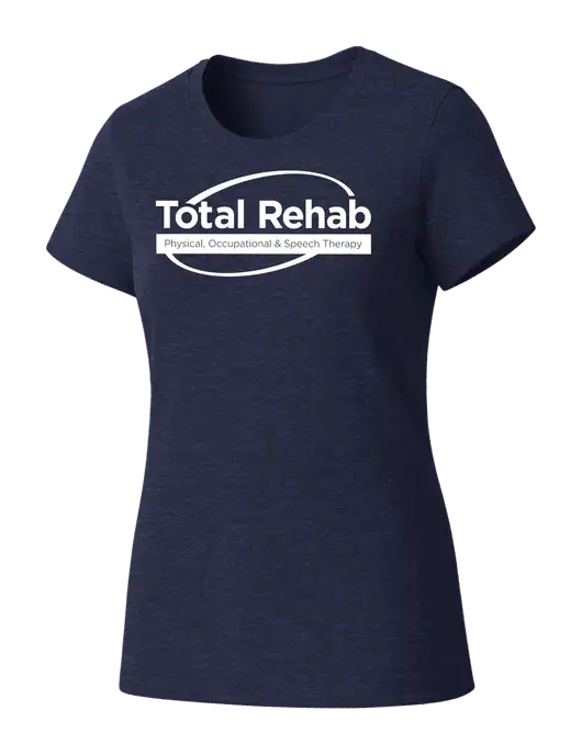 Womens Seriously Soft Heathered Navy T-Shirt w/Total Rehab Logo