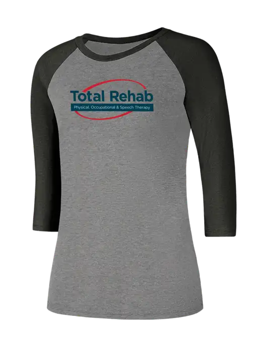 Womens Simply Soft 3/4 Sleeve Black Frost/Grey Frost Ring Spun Cotton T-Shirt w/Total Rehab Logo