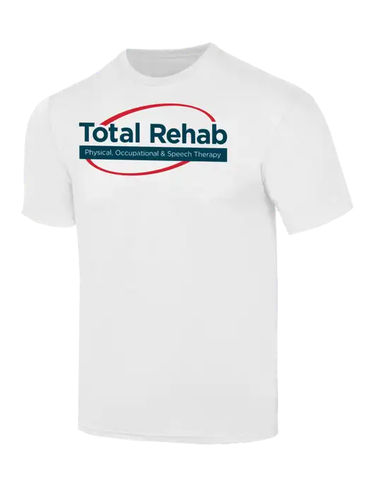 Simply Soft White 4.5oz  Poly/Combed Ring Spun Cotton T-Shirt w/Total Rehab Logo