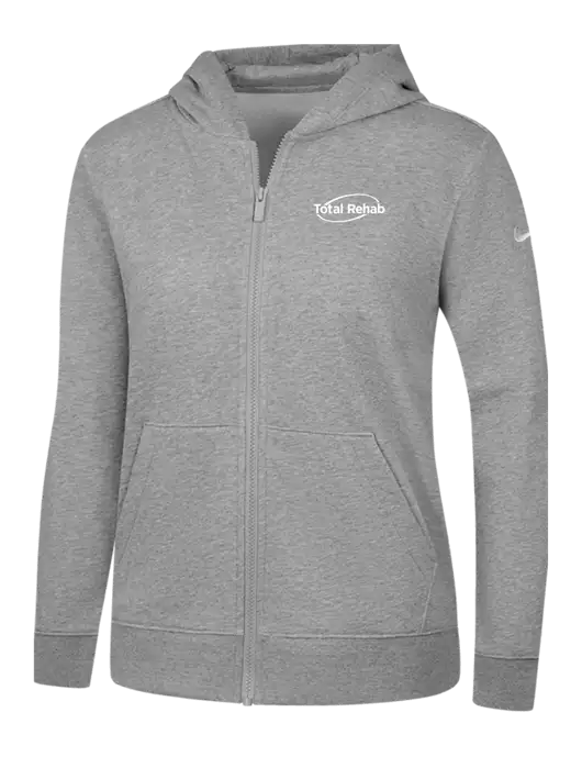 Nike Womens Club Fleece Sleeve Swoosh Full-Zip Dark Grey Heather Hoodie w/Total Rehab Logo