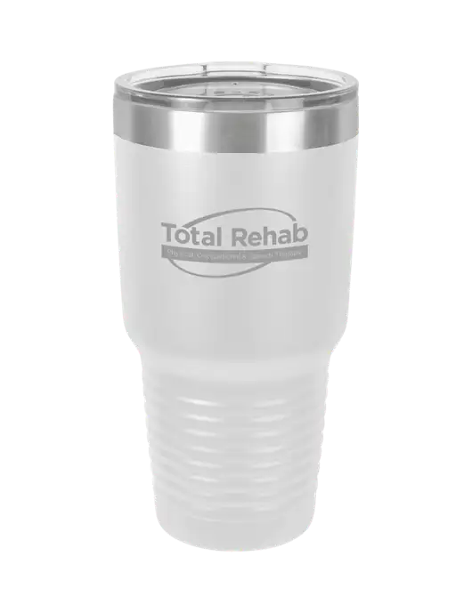 Polar Camel 30 oz Powder Coated White Vacuum Insulated Tumbler  w/Total Rehab Logo