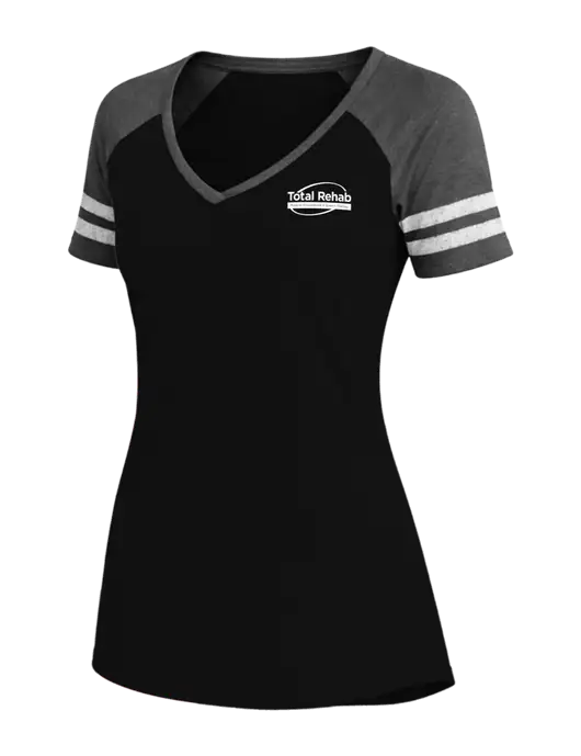 Womens Black/Charcoal Heather V-Neck Game Tee w/Total Rehab Logo