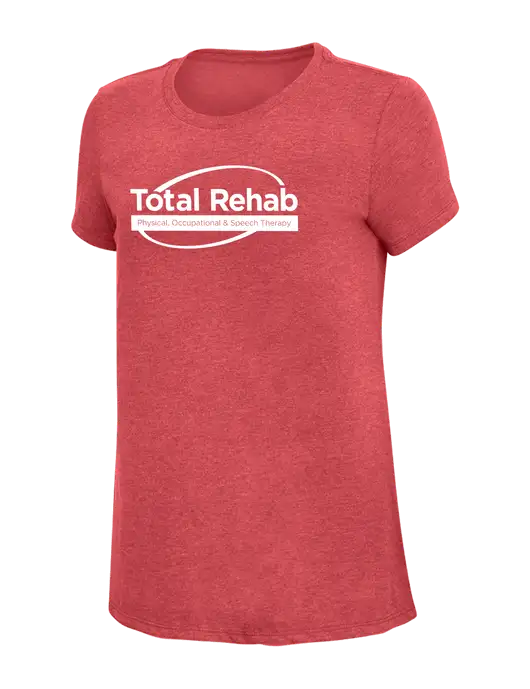 Womens Simply Soft Red Frost 4.5oz Poly/Combed Ring Spun Cotton T-Shirt w/Total Rehab Logo