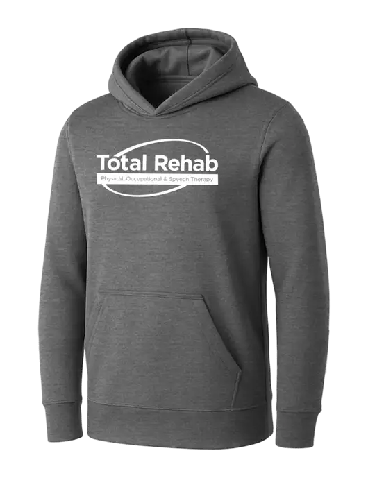 Womens Medium Grey Heather Core Fleece Pullover Hooded Sweatshirt w/Total Rehab Logo