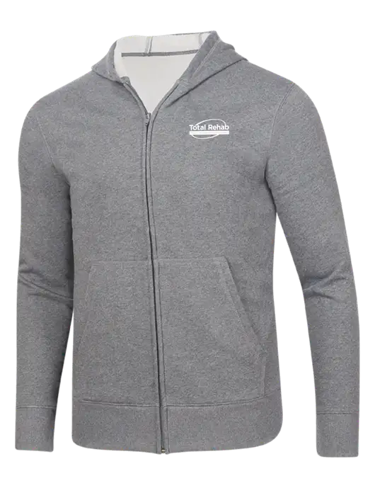Full-Zip Medium Grey Heather Heavyweight Hooded Sweatshirt w/Total Rehab Logo