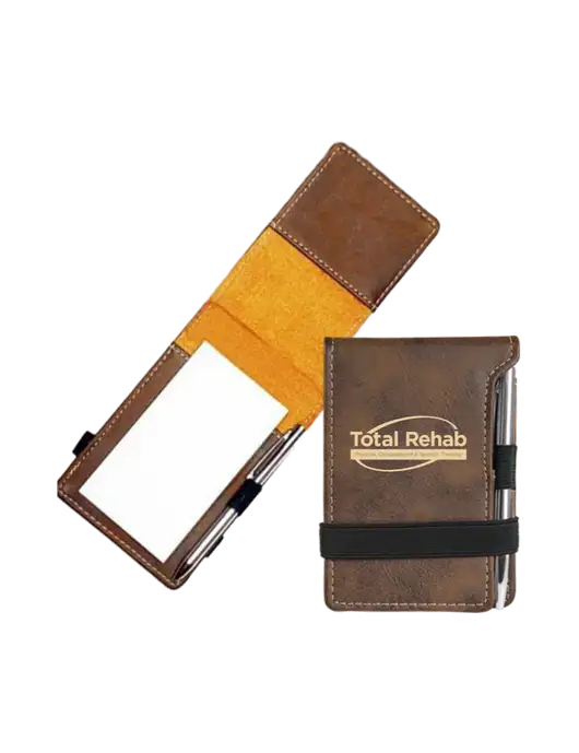 Rustic Leatherette Mini Notepad w/Pen, 3.25 x 4.75 w/Total Rehab Logo