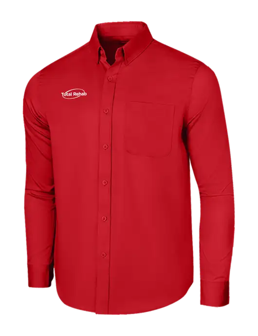 Long Sleeve Red Superpro React Twill Shirt w/Total Rehab Logo