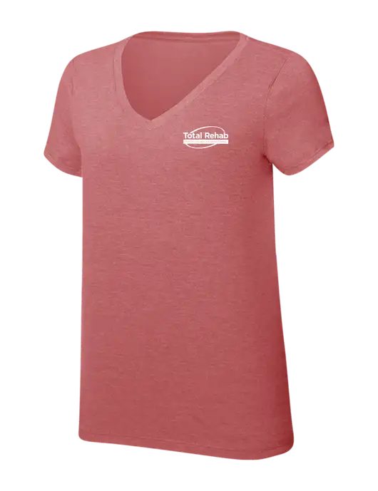 Womens Simply Soft V-Neck Blush Frost 4.5oz  Poly/Combed Ring Spun Cotton T-Shirt w/Total Rehab Logo