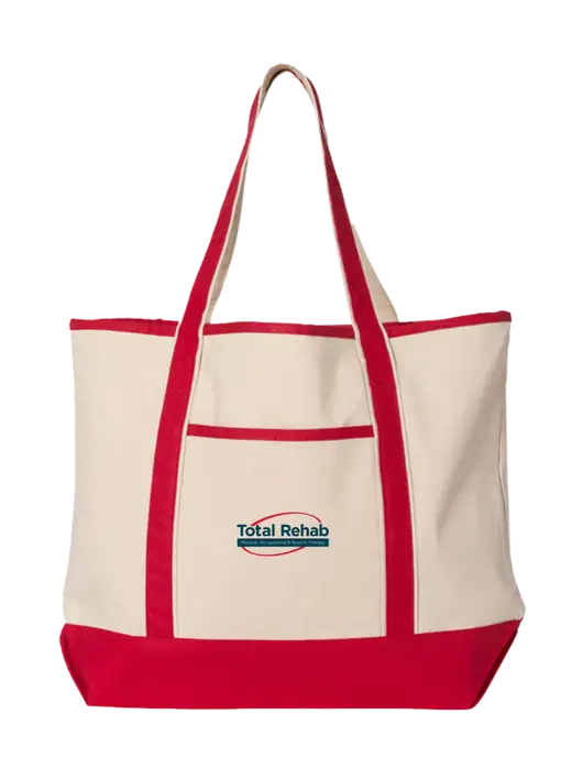 Natural/Red Large Canvas Deluxe Tote w/Total Rehab Logo
