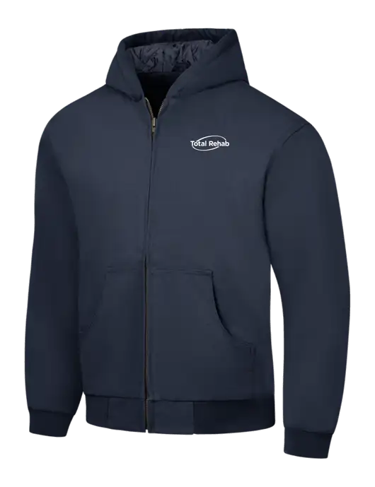 CornerStone Navy Duck Cloth Hooded Work Jacket w/Total Rehab Logo
