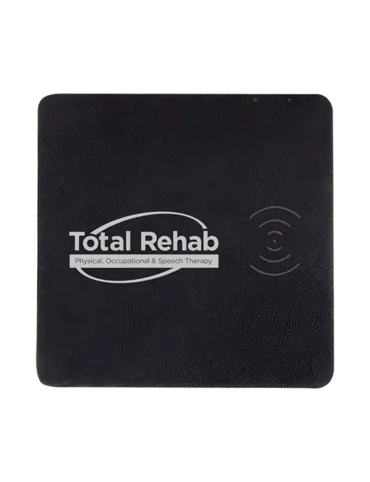 Black Laserable Leatherette Phone Charging Mat w/Total Rehab Logo