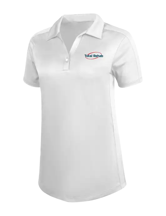 Womens White Diamond Jacquard Polo w/Total Rehab Logo