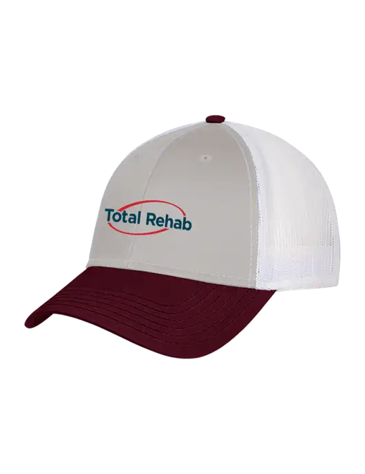 Maroon/Heather Grey/White Mesh Trucker Cap Snap Back w/Total Rehab Logo