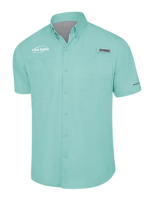 Columbia Very Light Green PFG Tamiami II Short Sleeve Shirt w/Total Rehab Logo