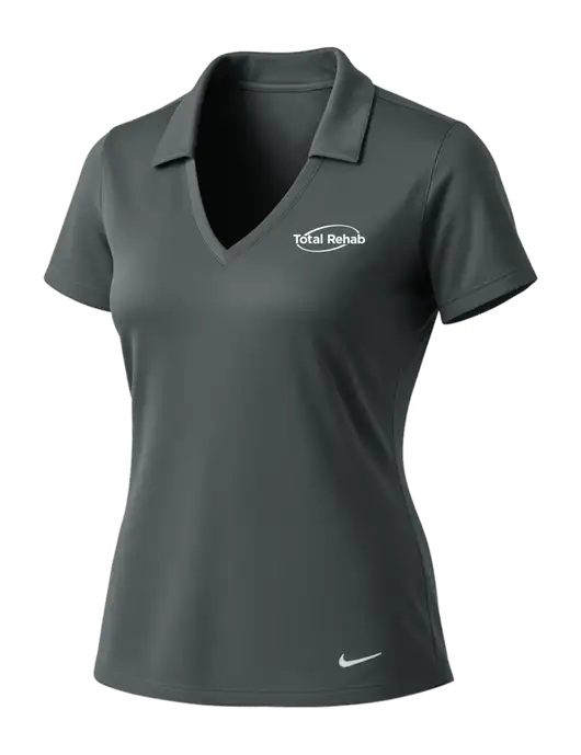 NIKE Dark Grey Womens Dri-Fit Vertical Mesh Polo w/Total Rehab Logo