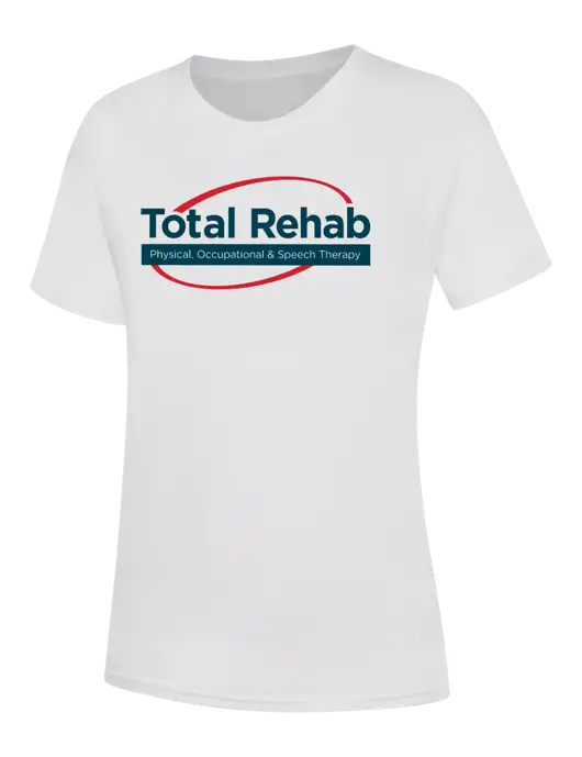 Womens White Core Blend Tee w/Total Rehab Logo