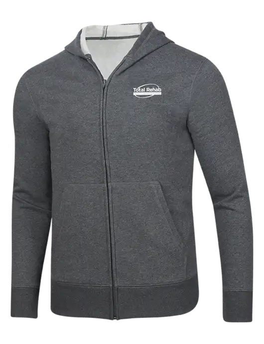 Full-Zip Dark Grey Heather Heavyweight Hooded Sweatshirt w/Total Rehab Logo