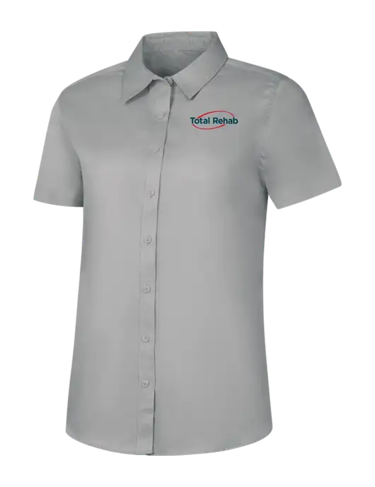 Womens Light Grey Short Sleeve Superpro React Twill Shirt w/Total Rehab Logo