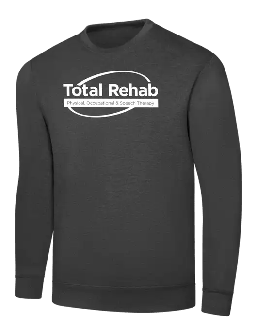 Dark Heather Grey 7.8 oz Ring Spun Crew Sweatshirt w/Total Rehab Logo