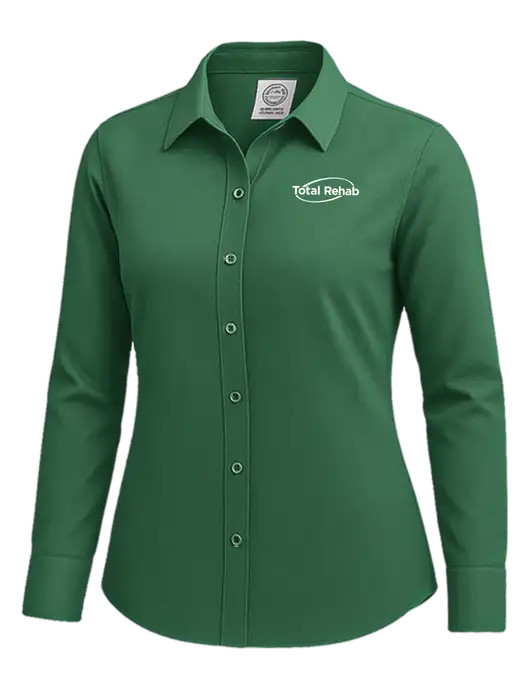 Brooks Brothers Womens Medium Green Wrinkle-Free Stretch Nailhead Shirt w/Total Rehab Logo