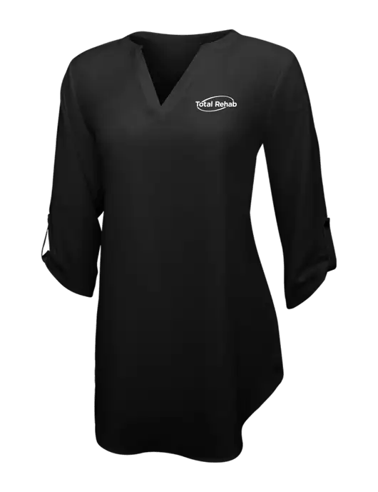 Womens Black 3/4 Sleeve Tunic Blouse w/Total Rehab Logo