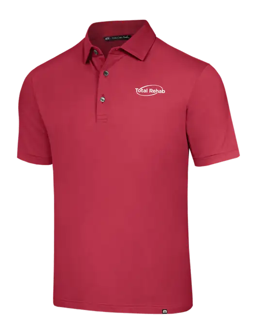 TravisMathew Red Glenview Solid Polo w/Total Rehab Logo