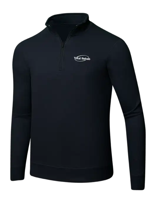 Jet Black 8.5 oz Ring Spun 1/4 Zip Pullover Sweatshirt w/Total Rehab Logo