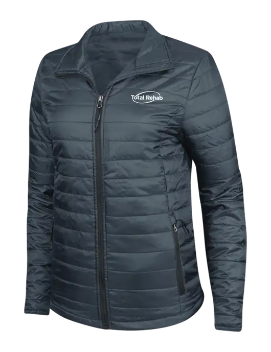 Navy Womens Puffy Packable Jacket w/Total Rehab Logo